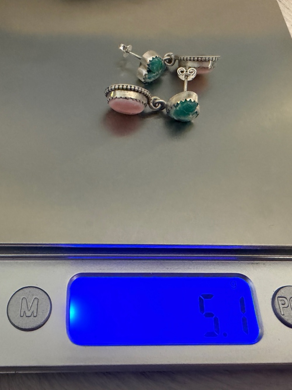 ❤️ Heart Shape White Water Turquoise & Queen Pink Conch Sterling Dangle Earrings - Picture 11 of 14